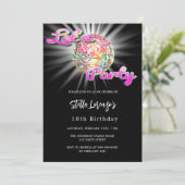 Invitation Anniversaire noir rose disco (Debout devant)