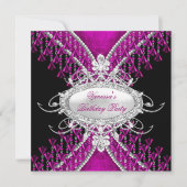 Invitation Anniversaire Noir rose Plum perles Diamond (Devant)