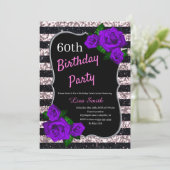 Invitation Anniversaire Noir rose rayures Parties scintillant (Debout devant)