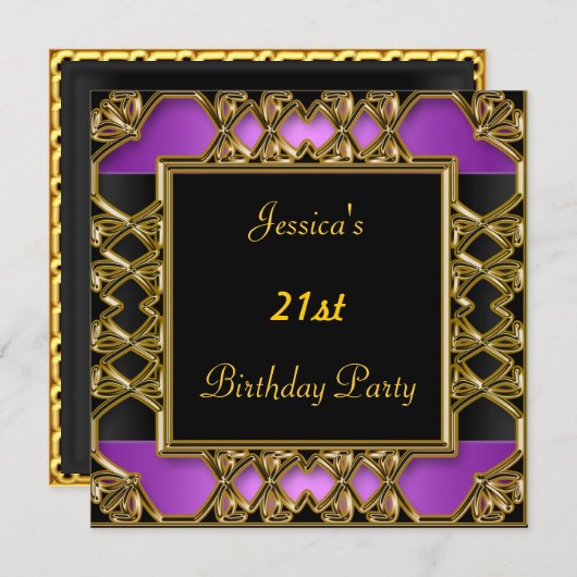 Invitation Anniversaire Noir violet or (Devant / Derrière)