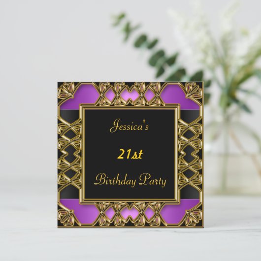 Invitation Anniversaire Noir violet or (Debout devant)
