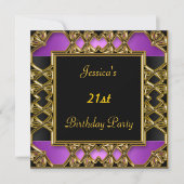 Invitation Anniversaire Noir violet or (Devant)