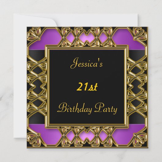 Invitation Anniversaire Noir violet or (Devant)