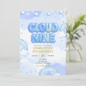 Invitation Anniversaire Nuage Neuf Pastel Bleu (Debout devant)