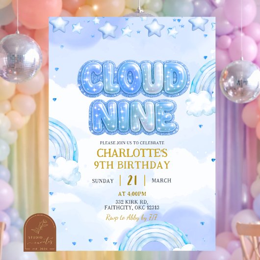 Invitation Anniversaire Nuage Neuf Pastel Bleu