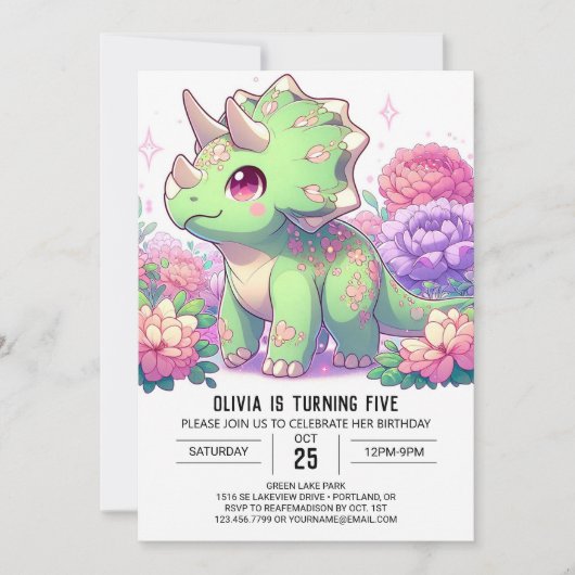 Invitation Anniversaire numérique Boho Pastel Dinosaur (Devant)