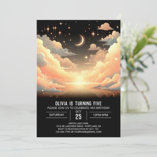 Invitation Anniversaire numérique céleste (Debout devant)