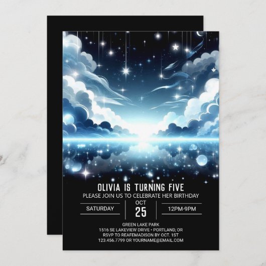 Invitation Anniversaire numérique céleste (Devant / Derrière)