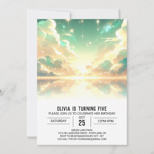 Invitation Anniversaire numérique céleste (Devant)