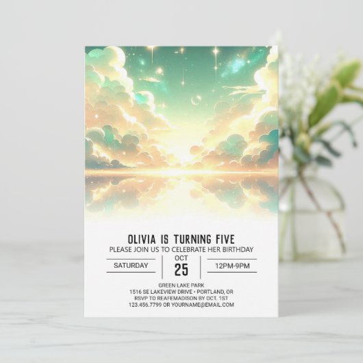 Invitation Anniversaire numérique céleste (Debout devant)