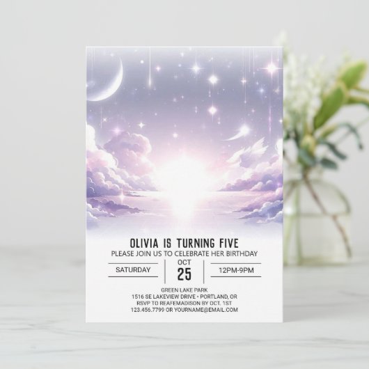 Invitation Anniversaire numérique céleste adorable Boho (Debout devant)