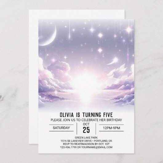 Invitation Anniversaire numérique céleste adorable Boho (Devant / Derrière)