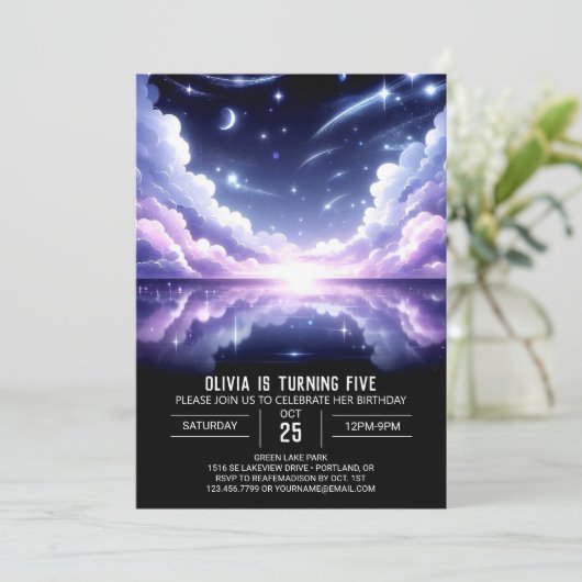 Invitation Anniversaire numérique céleste de l'espace (Debout devant)