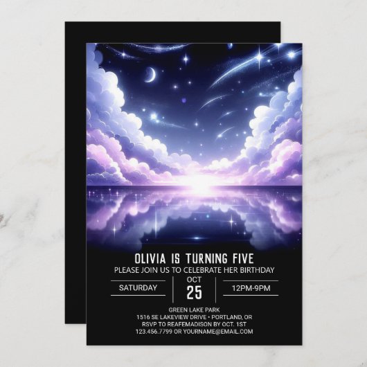 Invitation Anniversaire numérique céleste de l'espace (Devant / Derrière)