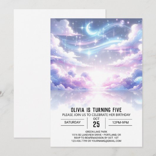 Invitation Anniversaire numérique céleste de l'espace extérie (Devant / Derrière)