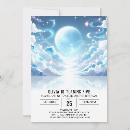 Invitation Anniversaire numérique céleste de l'extérieur (Devant)