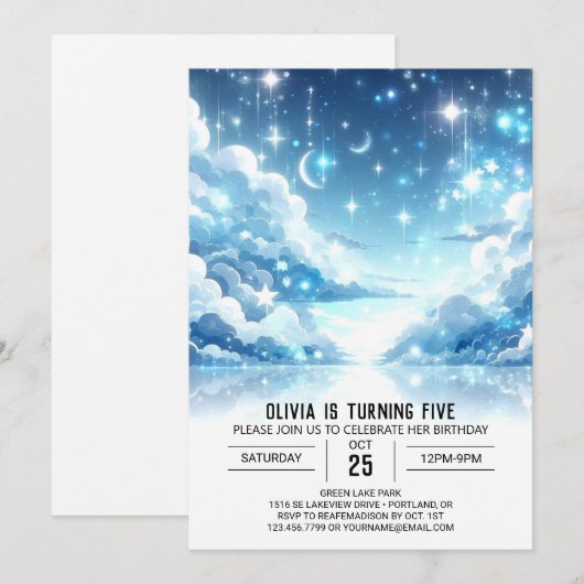Invitation Anniversaire numérique céleste modifiable (Devant / Derrière)