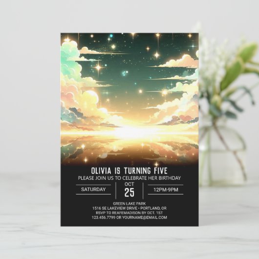 Invitation Anniversaire numérique céleste modifiable (Debout devant)