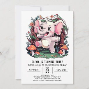 Invitation Anniversaire numérique charmant petit éléphant