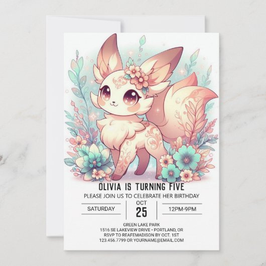 Invitation Anniversaire numérique Cute Fox personnalisé (Devant)