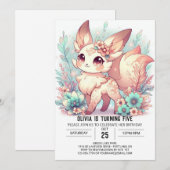 Invitation Anniversaire numérique Cute Fox personnalisé (Devant / Derrière)