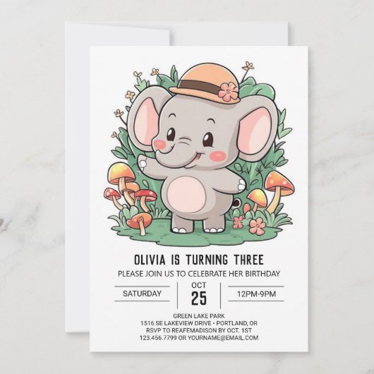 Invitation Anniversaire numérique de Boho Graceful Elephant (Devant)