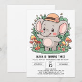Invitation Anniversaire numérique de Boho Graceful Elephant (Devant / Derrière)