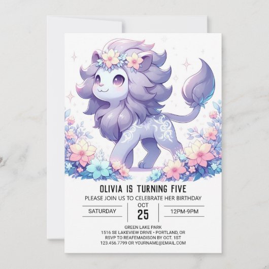 Invitation Anniversaire numérique de Lion Fun moderne (Devant)