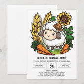 Invitation Anniversaire numérique de mouton mignon (Devant / Derrière)