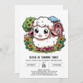 Invitation Anniversaire numérique de moutons de charme (Devant / Derrière)