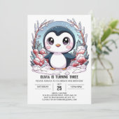 Invitation Anniversaire numérique de Penguin élégant en hiver (Debout devant)