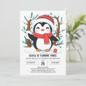 Invitation Anniversaire numérique de pingouin de rêve mignonn (Debout devant)