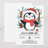 Invitation Anniversaire numérique de pingouin de rêve mignonn (Devant / Derrière)