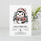 Invitation Anniversaire numérique de pingouin simple et rêvé (Debout devant)