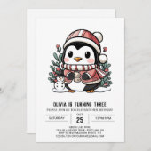 Invitation Anniversaire numérique de pingouin simple et rêvé (Devant / Derrière)