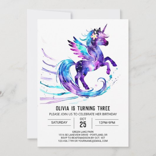 Invitation Anniversaire numérique de Unicorn sur mesure (Devant)