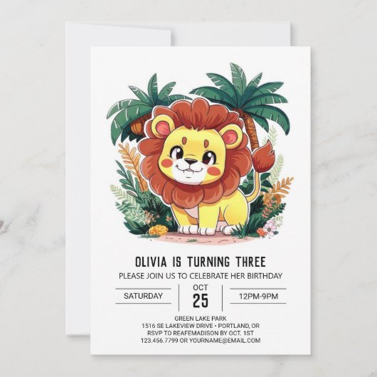 Invitation Anniversaire Numérique Du Lion Whimsical (Devant)