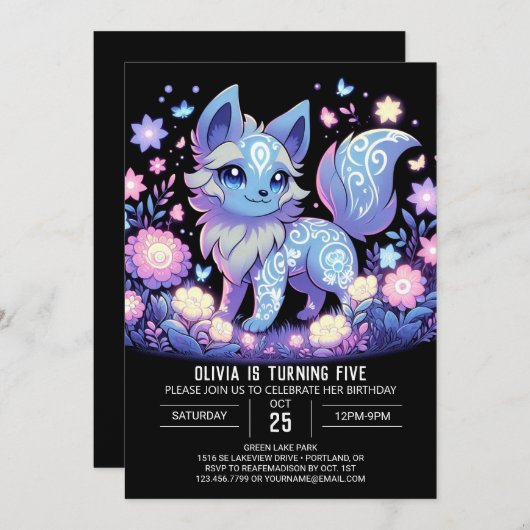 Invitation Anniversaire numérique du loup modifiable (Devant / Derrière)