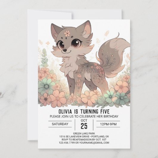 Invitation Anniversaire numérique Elegant Boho Wolf (Devant)