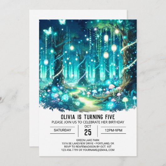 Invitation Anniversaire numérique en bois jote Enchanted (Devant / Derrière)