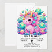 Invitation Anniversaire numérique floral Enchanted Dinosaur (Devant / Derrière)