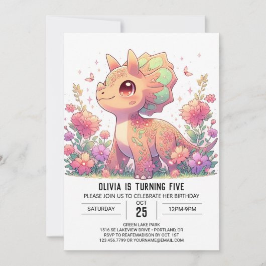 Invitation Anniversaire numérique Pastel Dino Dinosaur (Devant)