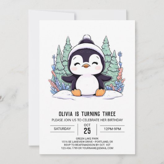 Invitation Anniversaire numérique Pastel Kids Penguin (Devant)