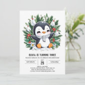 Invitation Anniversaire numérique Pastel Snow Penguin (Debout devant)