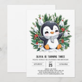 Invitation Anniversaire numérique Pastel Snow Penguin (Devant / Derrière)