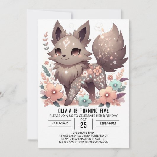 Invitation Anniversaire numérique simple Pastel Wolf (Devant)