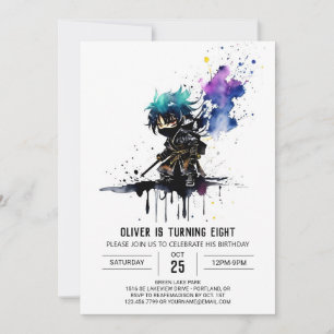 Invitation Anniversaire numérique sur mesure Pastel Ninja Boy
