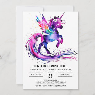 Invitation Anniversaire numérique violet Unicorn en ligne