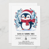 Invitation Anniversaire numérique Whimsical Little Penguin (Devant / Derrière)