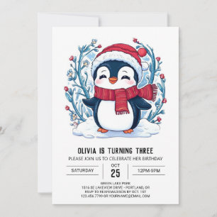 Invitation Anniversaire numérique Whimsical Little Penguin